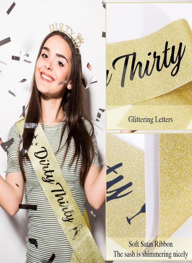 Atoden 30th Birthday Decorations for Her 30th Birthday Sash and Crown Dirty 30 Tiara Headband Dirty Thirty Queen Crown Gifts for 30 Year Old Women Gold - Image 5